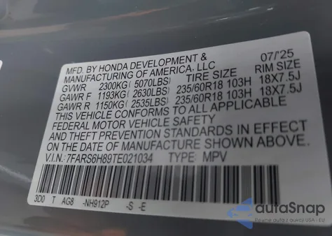 2026 Honda Cr-V Hybrid Awd Sport-L из США, поврежденный, VIN 7FARS6H89TE021034